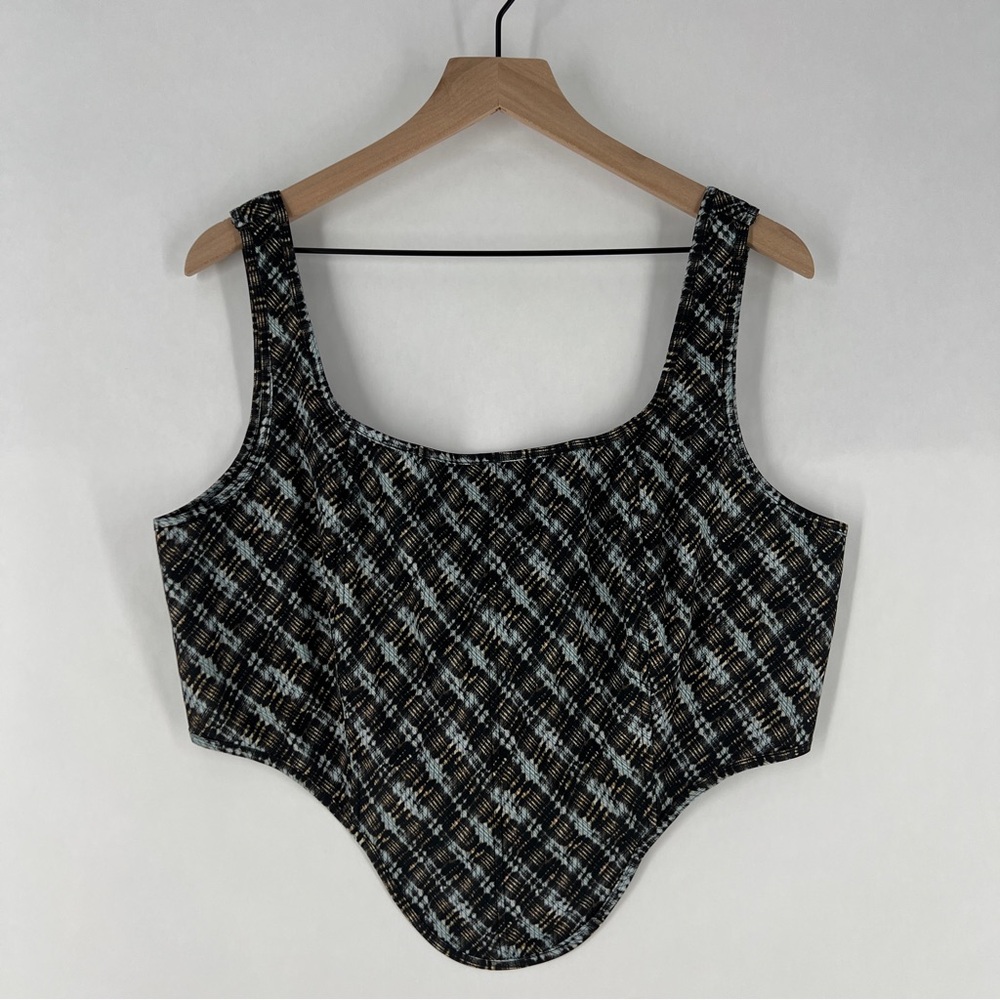 Fashion Nova Metro Girl Plaid Corset Top Boning Exposed Zip‎ V Hem Cropped
